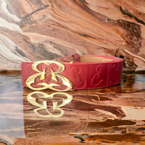 Ethicrace Red and Gold Embossed Leather Belt