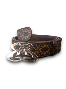 Ethicrace E Pattern Platinum Leather Belt (Brown)