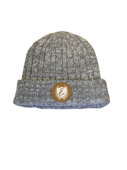 Ethicrace Leather Patch Cable Knit Beanie (Gray)