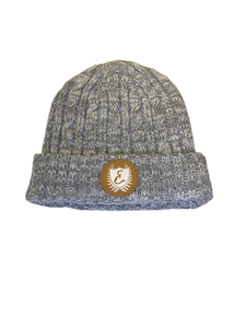 Ethicrace Leather Patch Cable Knit Beanie (Gray)