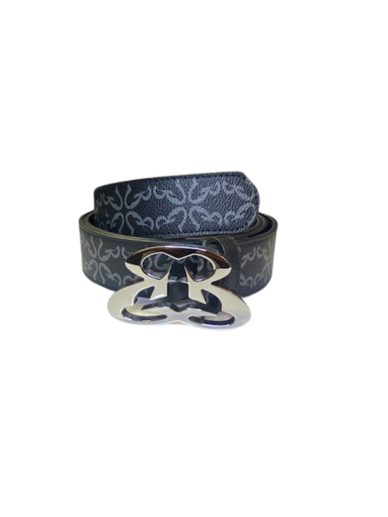 Ethicrace E Pattern Platinum Leather Belt (Black)