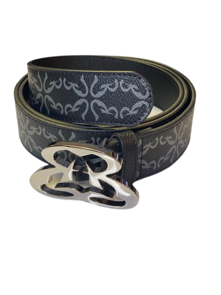 Ethicrace E Pattern Platinum Leather Belt (Black)