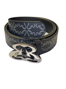 Ethicrace E Pattern Platinum Leather Belt (Black)