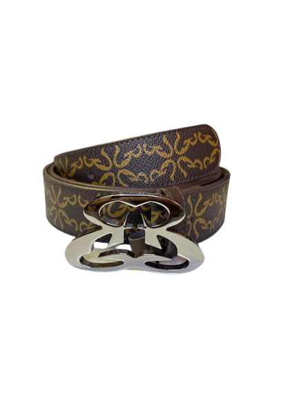 Ethicrace E Pattern Platinum Leather Belt (Brown)