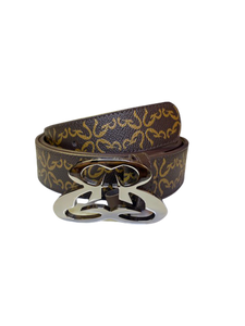 Ethicrace E Pattern Platinum Leather Belt (Brown)