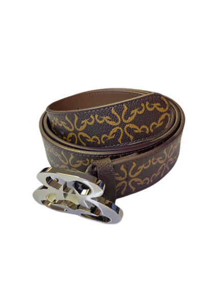 Ethicrace E Pattern Platinum Leather Belt (Brown)