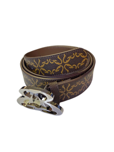 Ethicrace E Pattern Platinum Leather Belt (Brown)